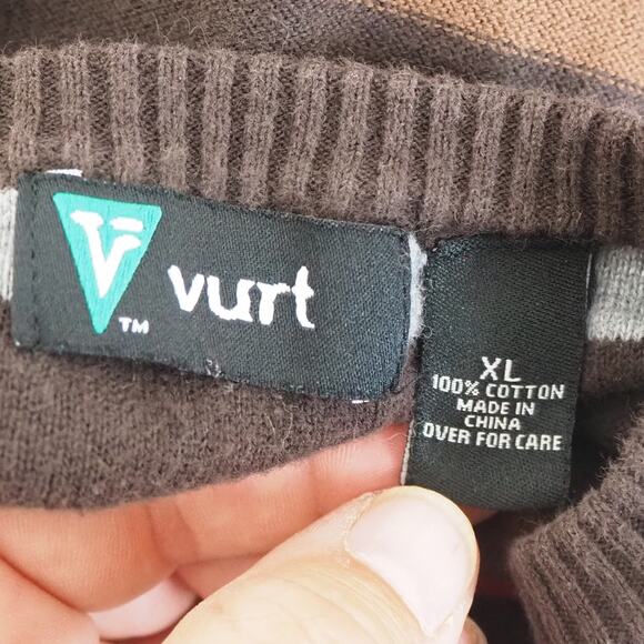 Vintage Vurt Classic V-Neck Y2K Striped Sweater Mens XL 100% Cotton - Picture 3 of 9